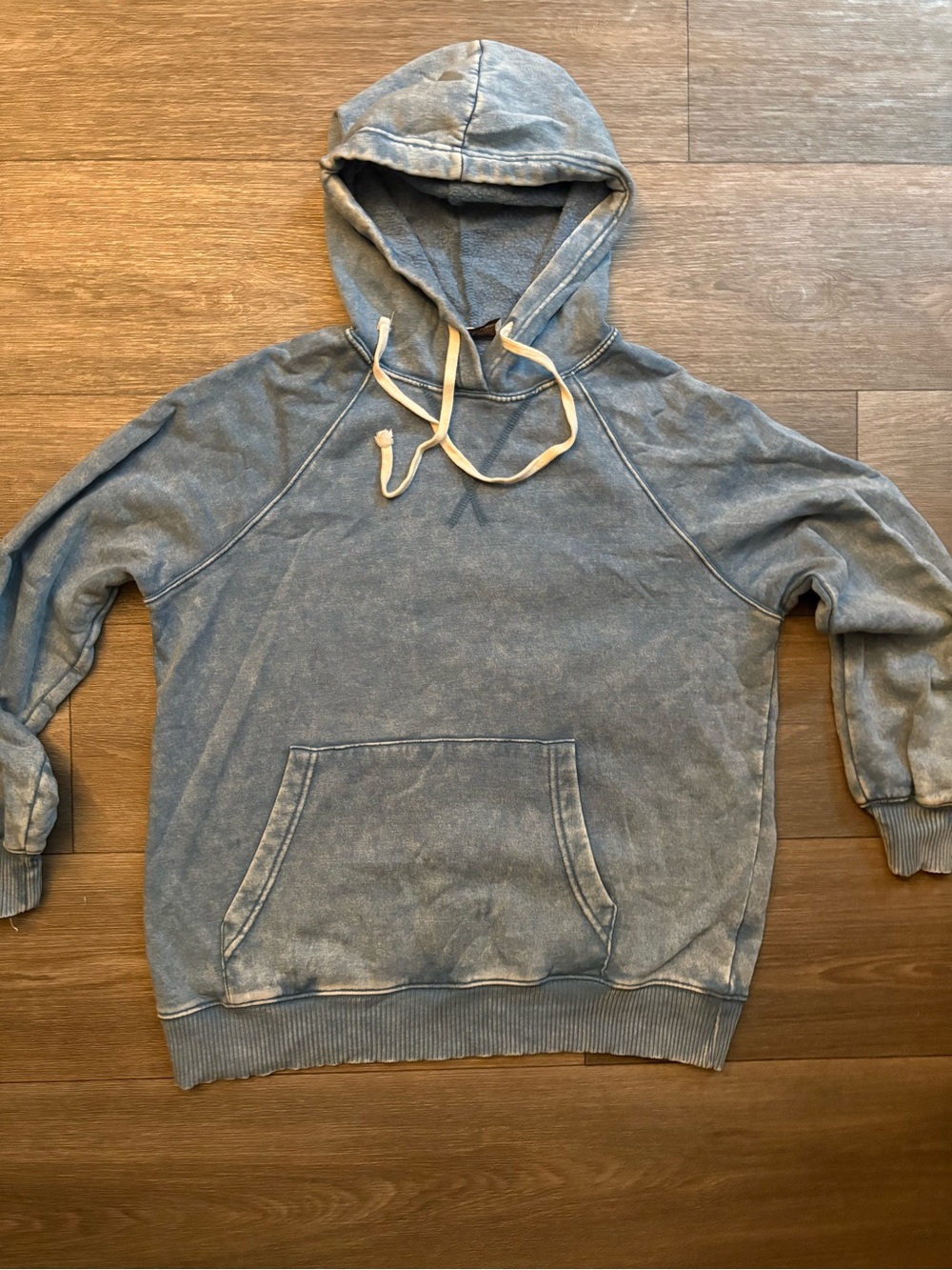 Zenana Outfitters Washed Denim Blue Pullover Hoodie